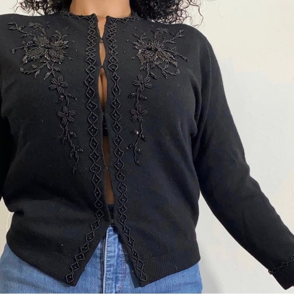 Black Embroidered Women's Cardigan Sweater